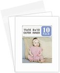 Golden State Art Acid free Pack of 10 11x14 White Picture Mats Mattes with White Core Bevel Cut for 8x10 Photo + Backing + Bags