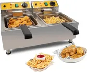 Perossia Dual Tank Deep Fryer 20L(21.1Qt) 3500 W Fast Heating, with Basket and Lid, 304SS Electric Large Deep Fryer for Home and Commercial, Countertop Deep Fryers