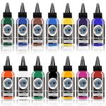 Tattoo Ink Set, 14 PCE Professional Tattoo Ink Kit - 1oz(30ml) Full Colour Pure Pigment Ink - Perfect for Micro Sculpture, Makeup, Beauty, Body Painting, and Art