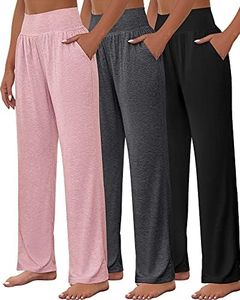 Neer 3 Pcs Women's Wide Leg Yoga Pant Comfy Loose Sweatpants High Waist Lounge Casual Athletic Pant Workout Joggers Pant, Black, Dark Gray, Pink, XX-Large