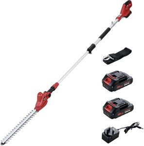 20V Cordless Pole Hedge Trimmer, 2.42M Long Reach Hedge Cutter with 2 Batteries, Fast Charge