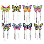 WEDNOK 8 Pack Butterfly Wind Chimes Craft Set Kids DIY Wooden Butterfly Wind Chime Kits for Girls Boys Spring Decoration Birthday Gift Garden Indoor Outdoor Sound Games