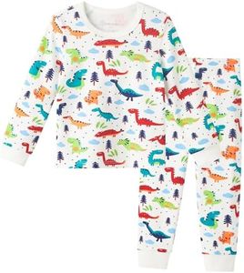 pureborn Toddler Boy Pajamas Set - Kids Long Sleeve Snug Fit Cotton Sleepwear Pjs 2pcs Set Colorful Dinosaur 2T