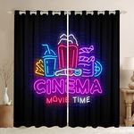 Loussiesd Cinema Blackout Curtains(30%-50%) Movie Time Night Curtains for Bedroom Living Room Vintage Cinema Movie Theater Window Drapes Neon Old Fashion Home Decor Window Treatments W52*L63