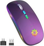 LED Wireless Mouse Slim Silent Mouse 2.4G Rechargeable Wireless Computer Mouse Wireless Mouse for Laptop, MacBook, iPad, Chromebook, with USB & Type-c Receiver