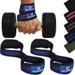 AQF Weight Lifting Straps Figure 8 with Padded Cuff Wrist support Training Gym Straps Hand bar Grip Gloves Support Workout (Black & Blue)