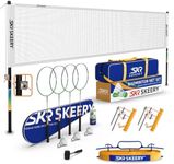 SKEERY Professional Badminton Set with Winch System,Portable Badminton Net Includes Carbon Aluminum Badminton Rackets Set of 4,3 Shuttlecocks and Bag,Badminton Sets for Backyards,Beach (White)