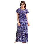 YUKATA Nighty for Women Cotton Printed Maxi Gown Ankle Length Nighty Night Dress Gown for Women Maxi - Free Size Blue