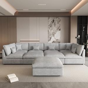 Cloud Couch for LivingRoom,190" U Shaped Modular Sectional Sofa with Ottoman,Down Filled 9 Seater Convertible Sleeper Sofa Bed Oversized Furniture Sets,Gray