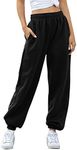 Women's High Waisted Sweatpants Athletic Pants Baggy Joggers Lounge Workout Jogging with Pockets, Black, Medium