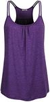 Hibelle Womens Tank Tops, Ladies Sleeveless Tunic Flowy Shirts Round Neck Loose Fit Racerback Long Tanks Yoga Athletic Gym Workout Activewear Cotton Knit Cami Purple Medium US 10