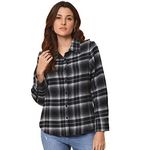 BEATNIK Flannel Check Button-Down Black Women Cuffed Sleeves Shirt