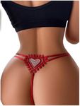 OYOANGLE Women's Rhinestone Heart Pattern Cut Out Thongs Low Rise G-String No Show Panty Underwear Red Medium