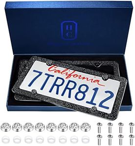 HC Luxury Handcrafted Bling Black Rhinestone Premium 4-Hole Stainless Steel 2 Pack License Plate Frame with Gift Box | 1000+ pcs Finest 14 Facets SS20 Black Rhinestone Crystal | Anti-Theft Screw Cap