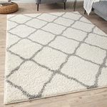 THE RUGS Shaggy Rug – Modern Moroccan Design Rugs for Living Room, Bedroom, Hallway, 3 cm Thick Area Rugs, (Moroccan Ivory/Grey, 140x200cm)