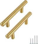 goldenwarm 5pcs Brass Kitchen Door Handles Gold Cupboard Handles 64mm Hole Center Kitchen Hardware for Cabinets Gold File Cabinet Pulls