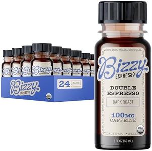 Bizzy Organic Double Espresso Shots, Dark Roast Coffee, 100 mg caffeine/serving, Ready to Drink, 2 fl oz Bottles, 24 Count