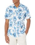 Amazon Essentials Men's Slim-Fit Short-Sleeve Print Shirt, Blue Floral Print, M