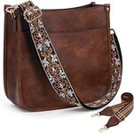 HKCLUF Crossbody Bags for Women Designer Leather Hobo Handbags With 2 Adjustable Leopard Guitar Strap Shoulder Bucket Bags, A23-browncoffee