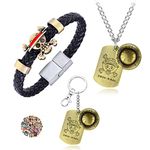 YouU 23 pcs One Piece Cosplay Luffy Necklace Pendant Keychain Anime Stickers PU Leather Bangle Skeleton Pendant Bracelet Wristband