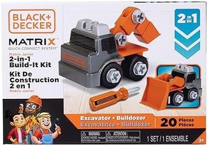 Black+Decker Matrix Jr.Kids Boys Play Tools 2-in-1 Build-It Kit: Excavator and Bulldozer 20 Piece Playset