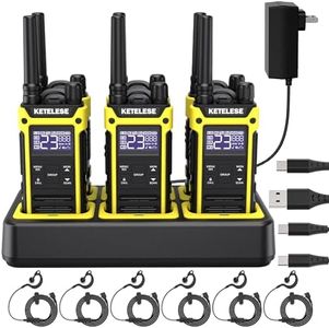 KETELESE T3F Walkie Talkies 6 Pack for Adults, IP67 Waterproof 2 Way Radios Rechargable, with Earpiece and Mic, Shock Resistant, Dual PTT, One Key Group Call, VOX, NOAA&Wheather Alert, Black/Yellow
