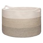 Ajiteogy XXXL Large Laundry Basket, D55 x H35cm Woven Blanket Basket 88L, Cotton Rope Storage Basket for Living Room,Toys, Towels, Pillows, Clothes