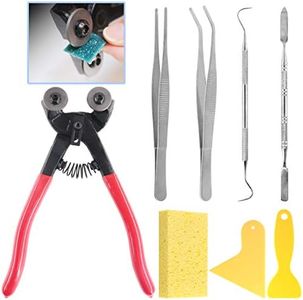 Glarks 8 Pieces Mosaic Tools Set, Heavy Duty Double Wheeled Glass Mosaic Tile Cut Nippers with Scrapers, Tweezers, Double-Ended Hook, Spatula, Sponge