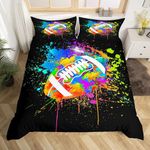 Football Bedding Sets for Teens Boys,Watercolor Tie-dye Duvet Cover Set,Sports Gaming Bedding Set,American Football Graffiti Comforter Cover Twin Size,1 Quilt Cover 1 Pillowcase 2 Pieces,Black