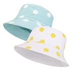 Partideal 2Pack Bucket Hat Women,Reversible Cotton Fisherman Hat Beach Sun Foldable Double-Sided Bucket Hats Daisies Print Aesthetic Cap for Raveling Outdoor