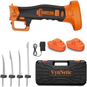 VynNetic Electric Fillet Knife for Fish - Rechargeable Cordless Electric Knife With Non-Slip Grip Handle & 4 Ti-Nitride S.S. Coated Non-Stick Blades, 2 Batteriess Charger and Case For Fishing