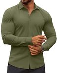 COOFANDY Men's Muscle Fit Dress Shirts Stretch Wrinkle-Free Long Sleeve Casual Button Down Shirts Army Green