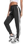 COOrun Jogging Bottoms Women Jogger Sports Trousers Summer Training Trousers Striped Sweatpants Stretch Comfortable Beach Trousers Dark Gray