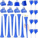 Jenaai 24 Pcs Collapsible Stadium Horn Hand Clappers Metal Cowbells 24 Inch Vuvuzela Horn Plastic Trumpet Cheering Clappers Loud Call Bell for Sporting Events Graduation School Sports Party (Blue)