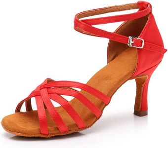 MSMAX Women Latin Dancing Shoes Red High Heels Character Ballroom Dance Shoe for Women 7.5 M US Women