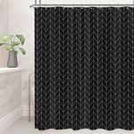 Riyidecor Herringbone Chevron Shower Curtain Extra Long 72x84 Inch Black Geometric Striped Modern Fashion Panel Decor Fabric Bathroom Set Polyester Waterproof 12 Pack Hooks