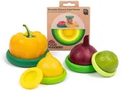 Food Huggers 5pc Reusable Silicone Food Savers | BPA Free & Dishwasher Safe | Fruit & Vegetable Produce Storage for Onion, Tomato, Lemon, Banana, Cans & More | Round, Fresh Greens