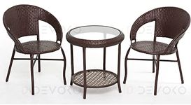 DEVOKO Table And Chairs Wicker Patio Furniture Sets, Outdoor Hdpe Rattan Bistro Set, Modern Front Porch Backyard Conversation Seating Set Balcony (Dark Brown, 76.2 Cm, 61 58.4 Cm)