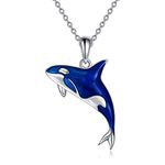 CRMAD Orca Killer Whale Necklace for Women Sterling Silver Orca Whale Gifts (blue)