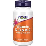 Now Foods, Vitamin D3 & K2, 1,000IU, 120 Capsules, Lab-Tested, Multivitamins, Gluten Free, Soy Free, Vegetarian