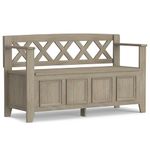 SIMPLIHOME Amherst Solid Wood 48 inch Wide Entryway Storage Bench with Safety Hinge, Multifunctional Transitional inDistressed Grey