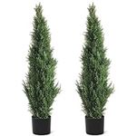 4FT Artificial Cedar Topiary Trees for Outdoors Potted Fake Cypress Trees Faux Evergreen Plants for Home Porch Decor Faux Pine Tree for Perfect Housewarming Gift Set of 2