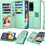 Njjex Galaxy S20 Case, for Samsung Galaxy S20 Wallet Case 6.2", [9 Card Slots] PU Leather ID Credit Holder Folio Flip [Detachable] Kickstand Magnetic Phone Cover & Lanyard for Samsung S20 [Mint]