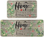 cusugbaso Home Sweet Home Kitchen Rugs Set of 2 - Non-Slip Farmhouse Eucalyptus Kitchen Mat for Floor - Spring Kitchen Decor and Accessories for Home 17"x27+17"x47"