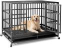 NUGRIART 48 Inch Heavy Duty Indestructible Dog Crate, XL Steel Escape-Proof Kennel for Large Dogs, Double Door Design with 4 Locking Wheels & Reinforced Baseplate, Ideal for High-Anxiety Dogs