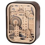 DRMFLE 3D London Souvenir, Wood Crafts Laser Cut London Landmark Building Model UK Travel Souvenir Gifts Big Ben Tower Bridge London Eye Tower of London, Desktop Wooden Ornaments with Light