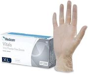 Medicom Vitals Vinyl Disposable Gloves - 100 Count - X Large - Transparent Clear Gloves, 100% Latex Free Work Gloves, Multipurpose Powder Free Gloves