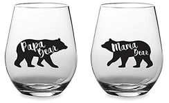 Mama Bear Papa Bear - New Parents - Couple Pregnancy Announcement - 15 oz Stemless Wine Glass Set