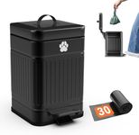 Pupzle Small Dog Poop Trash Can Outside, 1.3 Gal Metal Dog Waste Trash Can, Small Poop Bucket Outdoor with Lid, Pet Waste Container, Poo Container Bin Waterproof Backyard Odor Control, 30 Bags