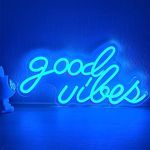 EASETIME Good Vibes Neon Sign Aesthetic Neon Wall Decor USB Powered LED Sign Good Vibes Neon Light for Bedroom Office Wedding Party Bars Valentines Gifts Blue